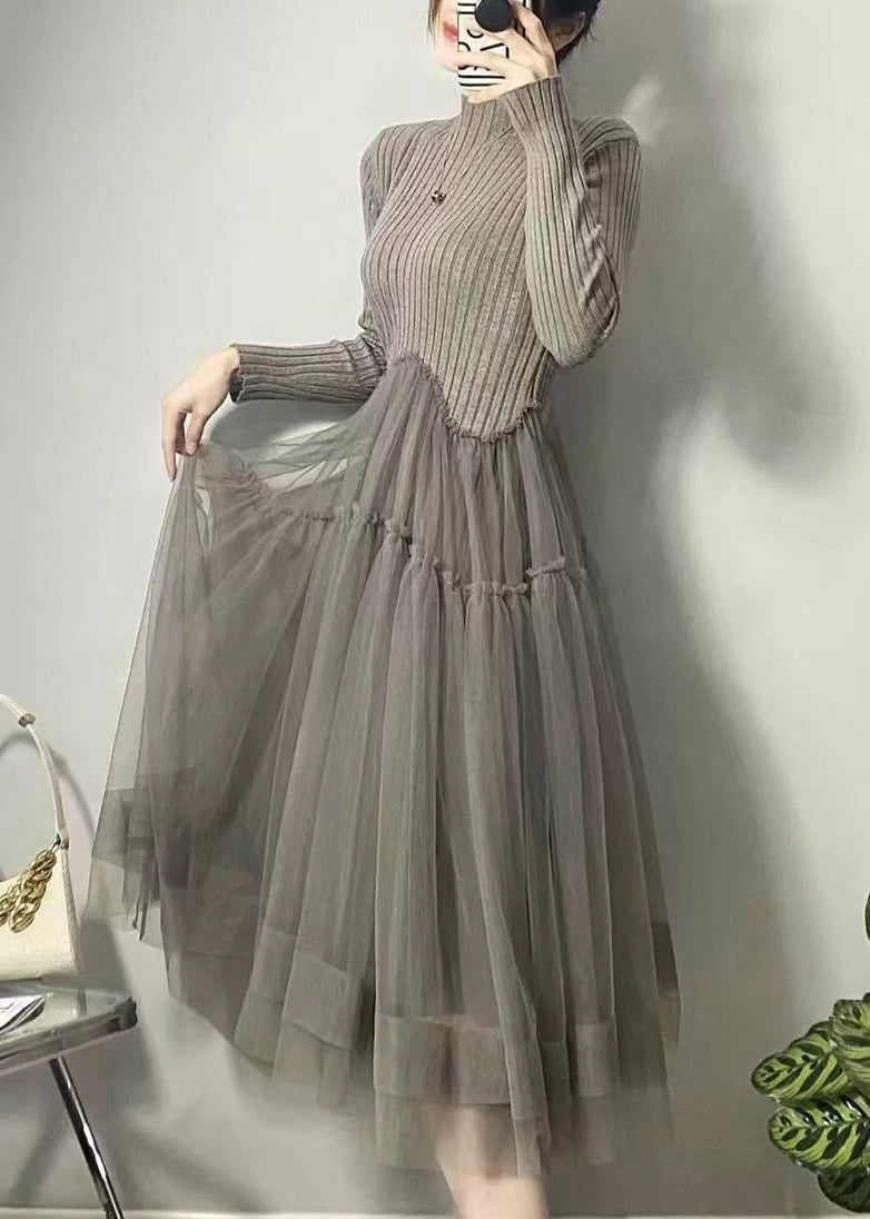 Yellow Asymmetrical Tulle Patchwork Long Dresses Fall