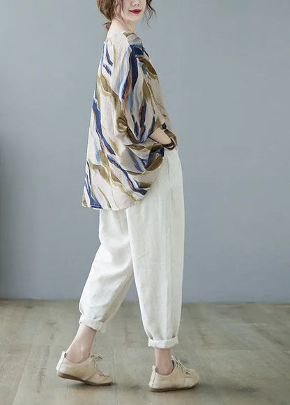 Blue Bat Wing Sleeve V Neck Asymmetrical Design Fall Striped Top