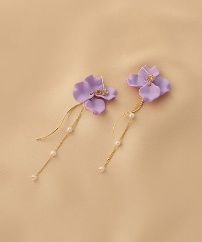 Purple Alloy Long Tassel Drop Earrings