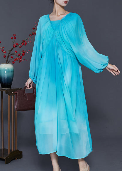 Lake Blue Oversized Tie Dye Chiffon Dresses Spring