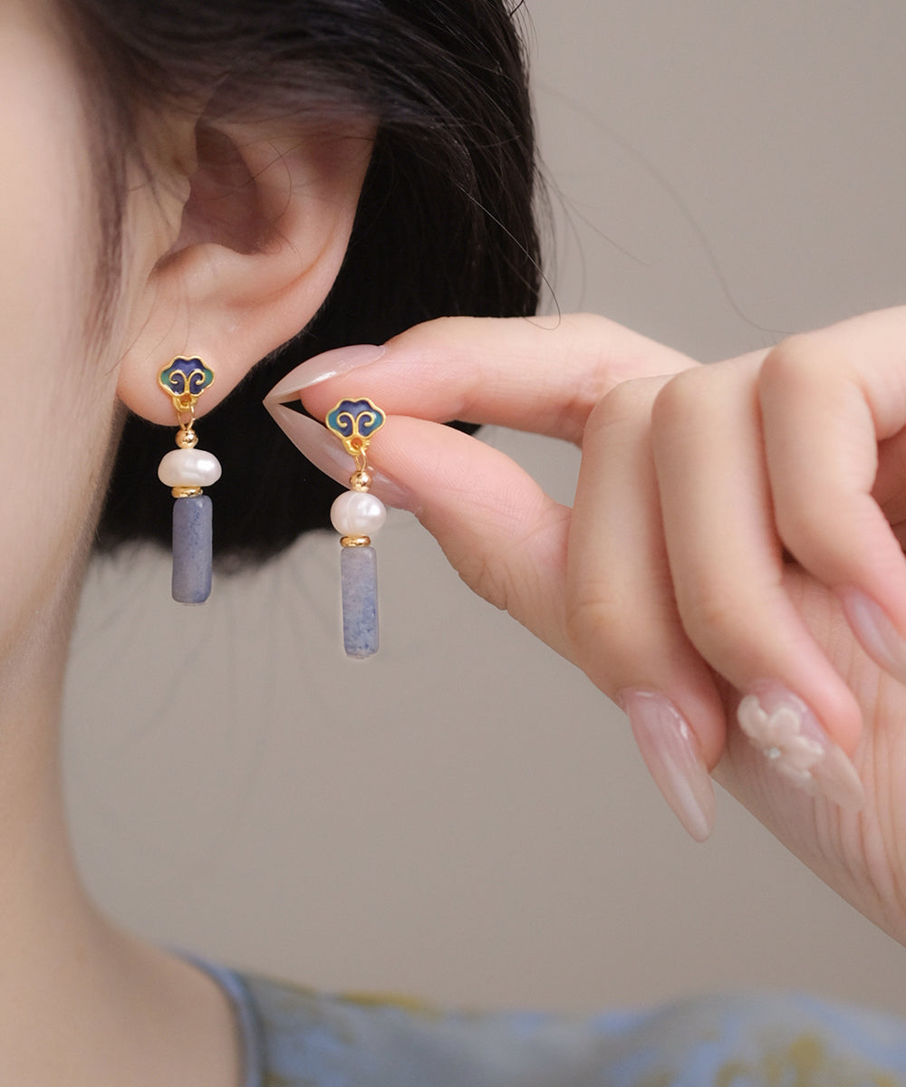 Classy Multicolor Copper Drip Glaze Pearl Drop Earrings