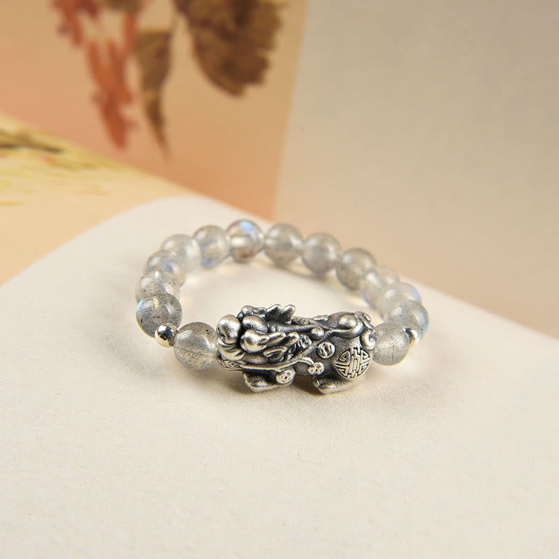 Buddha Stones 925 Sterling Silver Natural Garnet Moonstone Red Agate Pixiu Wealth Ring