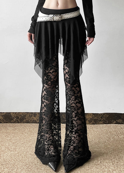 Black Hollow Out Patchwork Lac Flare Bottoms Summer