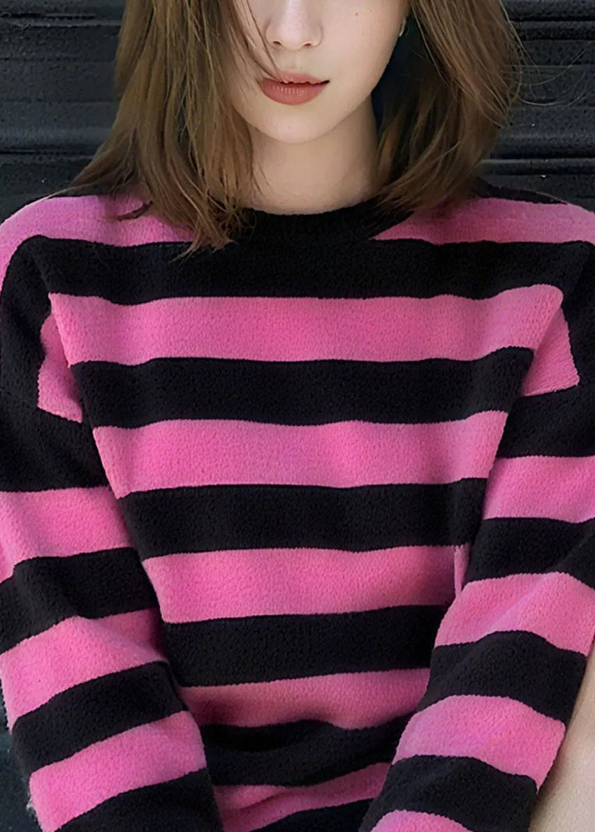 O Neck Striped Cozy Patchwork Knit Sweater Fall