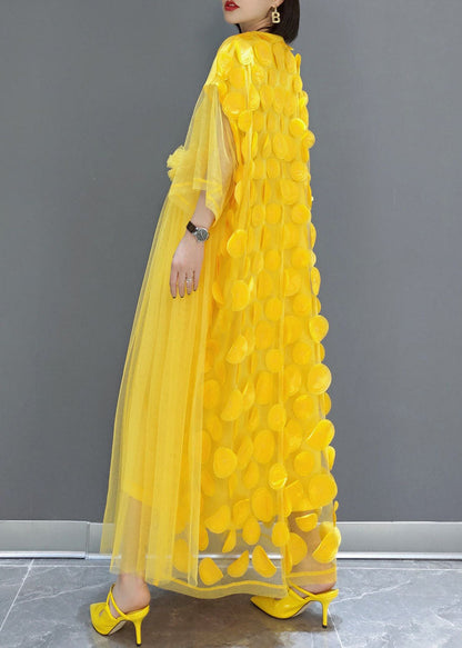 Yellow Patchwork Tulle Long Dresses Spring