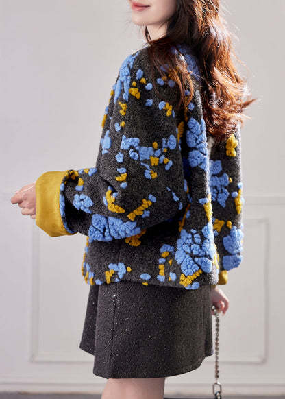Blue Embroidered Button Duck Down Woolen Coat Winte