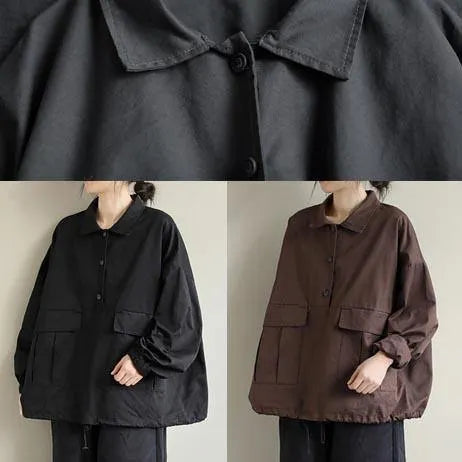 Lapel Patchwork Spring Shirts Pattern Chocolate Shirt