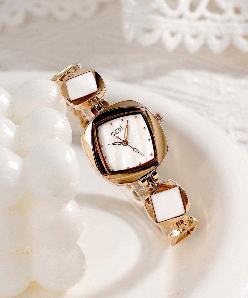 Pink Alloy Asymmetrical Diamond Fritillary Bulb Waterproof Watches