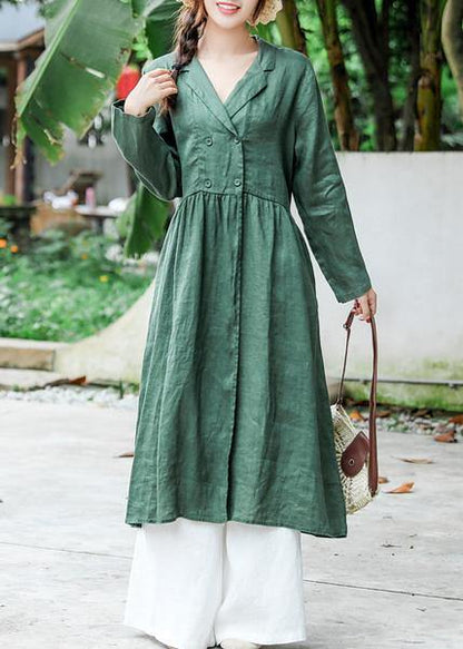 Loose Notched Tie Waist Spring Quilting Clothes Work Blackish Green Robe Dress