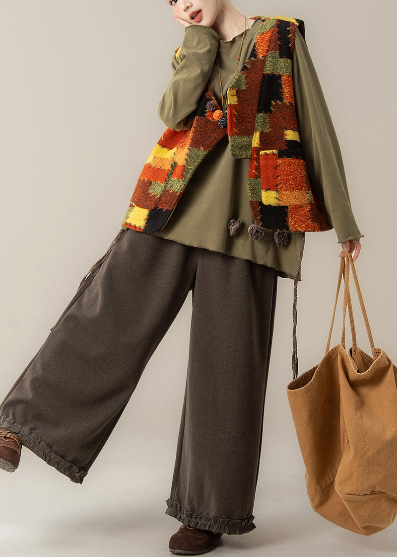 V Neck Patchwork Waistcoat ,top and Pants Three Pieces Set Spring