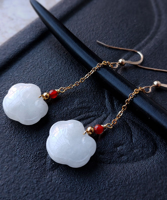 Diy White 14k Gold Jade Gem Stone Drop Earrings