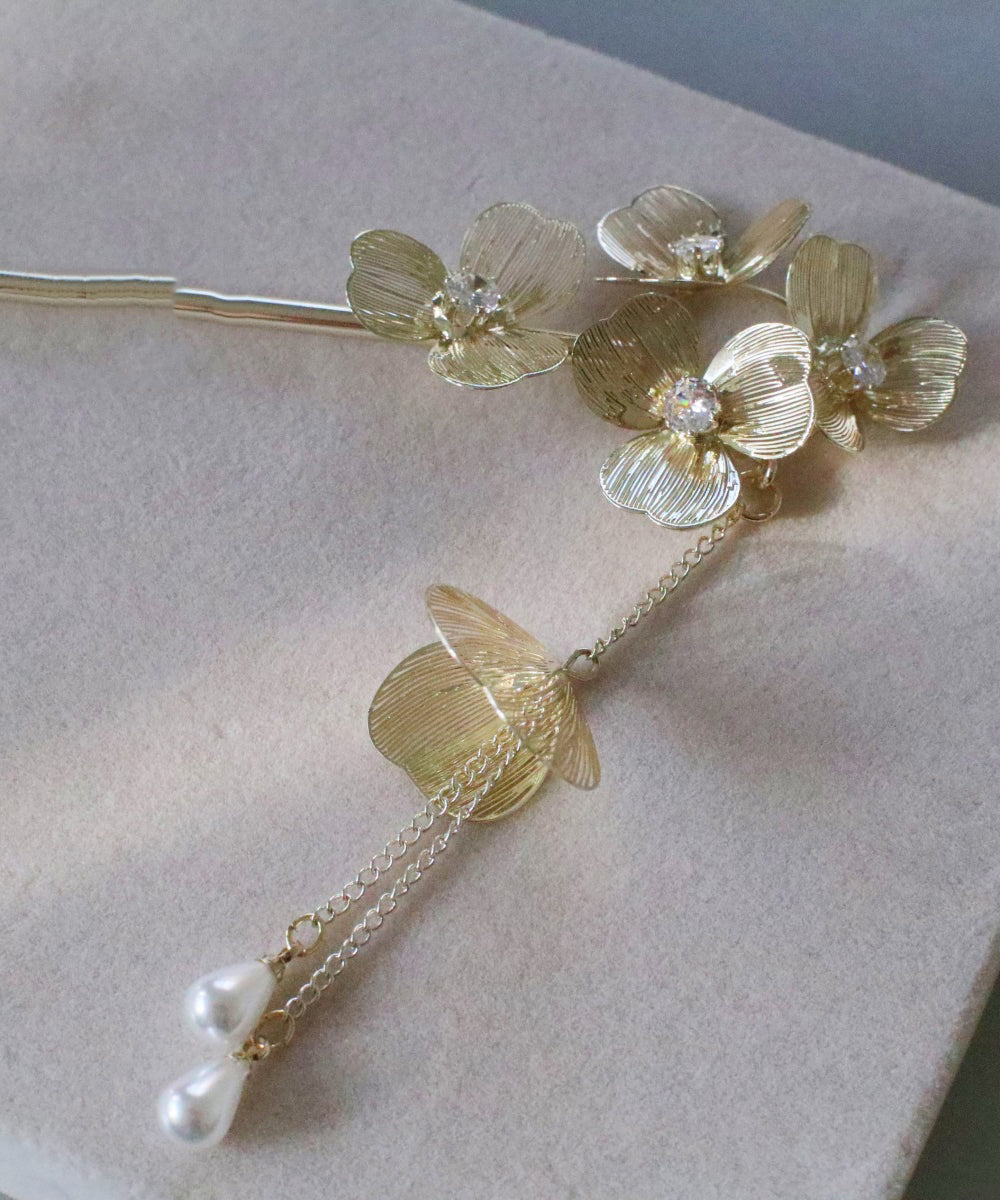 Chinese Style Gold Metal Pearl Tassel Hairpin