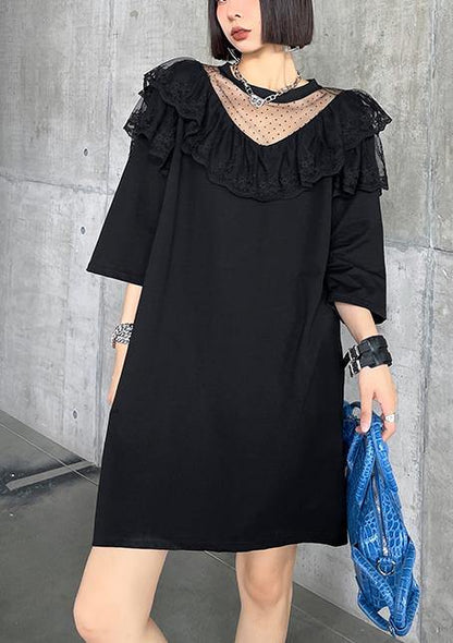 Unique Black Patchwork Lace Cotton Summer Maxi Dresses