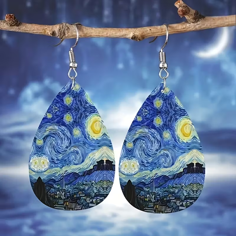 Café Terrace At Night Van Gogh Handpainted Earrings