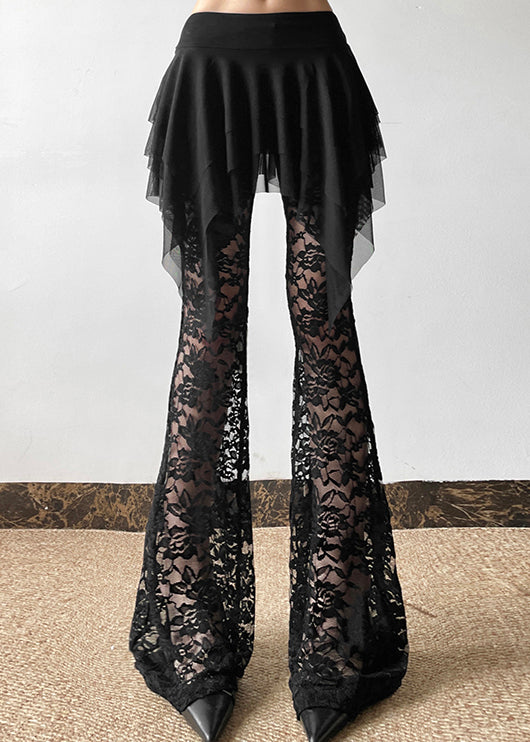 Black Hollow Out Patchwork Lac Flare Bottoms Summer
