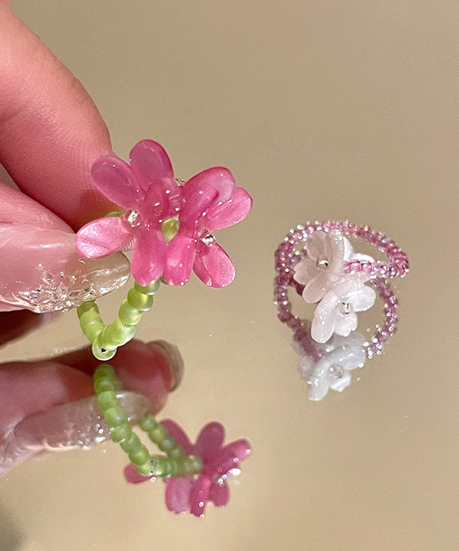 Handmade Colorblock Acrylic Beads Rings Two-piece Set