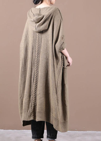 Khaki Button Pockets Fall Long Cardigans Coat