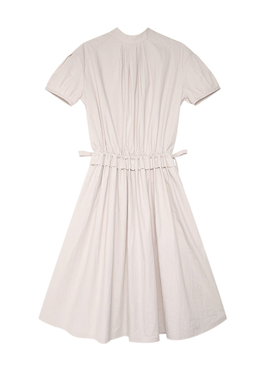 Wrinkled Patchwork Drawstring Cotton Dress Summer