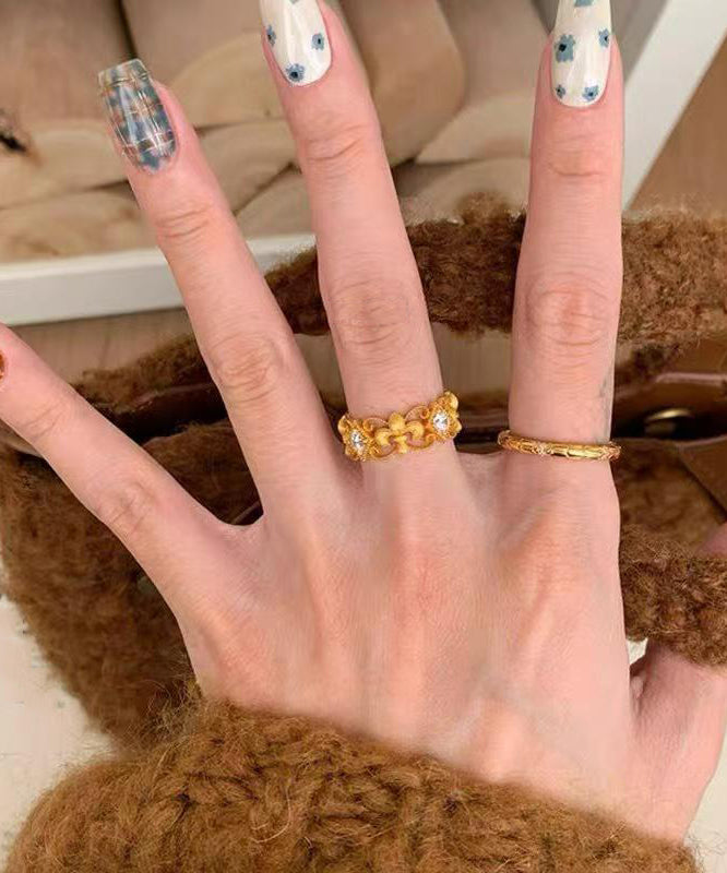 Gold Copper Overgild Zircon Hollow Out Iris Rings
