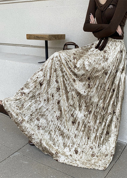 Apricot Print Draping Silk Velvet Skirts Spring