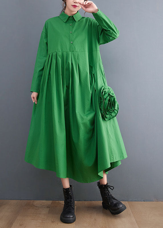 Natural Green Asymmetrical Cotton Shirts Dress Spring