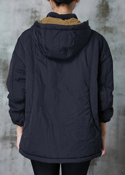 Black Patchwork Fine Cotton Filled Pullover Hooded Spring