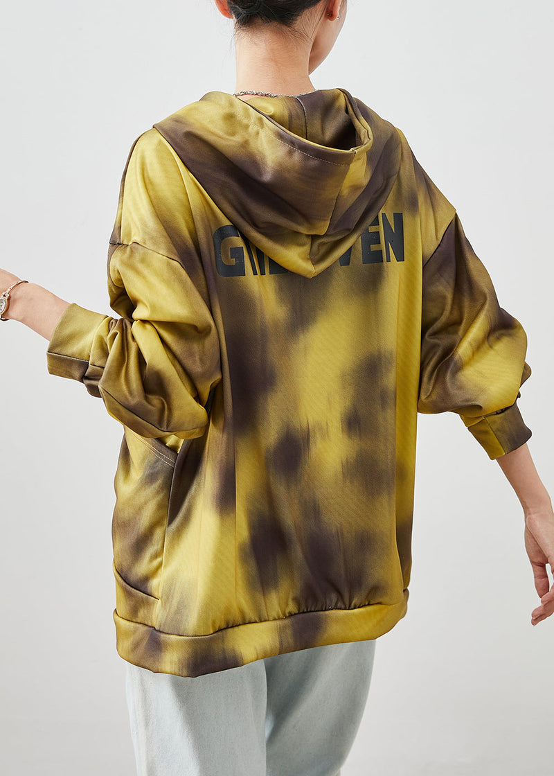 Yellow Hooded Tie Dye Cotton Jackets Fall