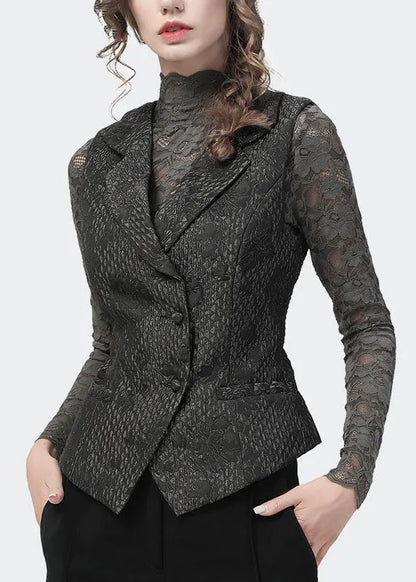 Boutique Chocolate Button Peter Pan Collar Jacquard Vest Spring