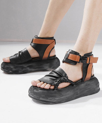Green Platform Cowhide Leather Splicing Sandals