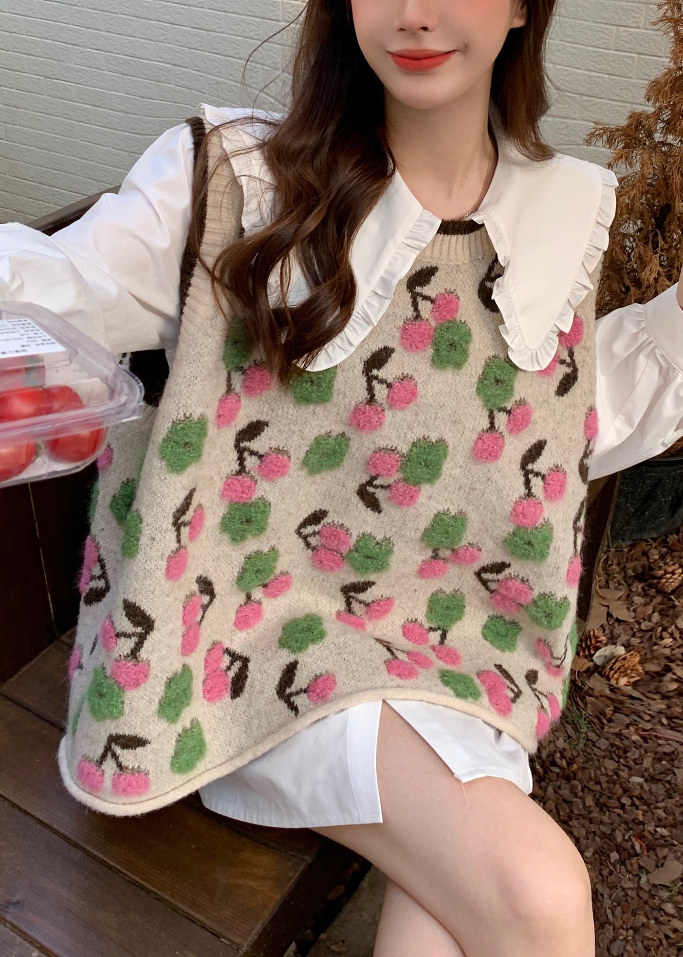 Pink O Neck Jacquard Patchwork Knit Vest Sleeveless