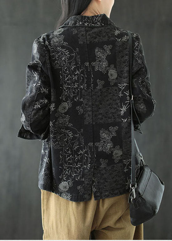 Black Button Peter Pan Collar Coats Long Sleeve