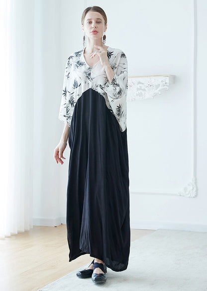 Colorblock V Neck Print Cotton Holiday Robe Dresses Summer