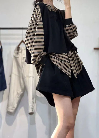Stylish Black O-neck Oversized Applique Cotton Vest Tops Spring