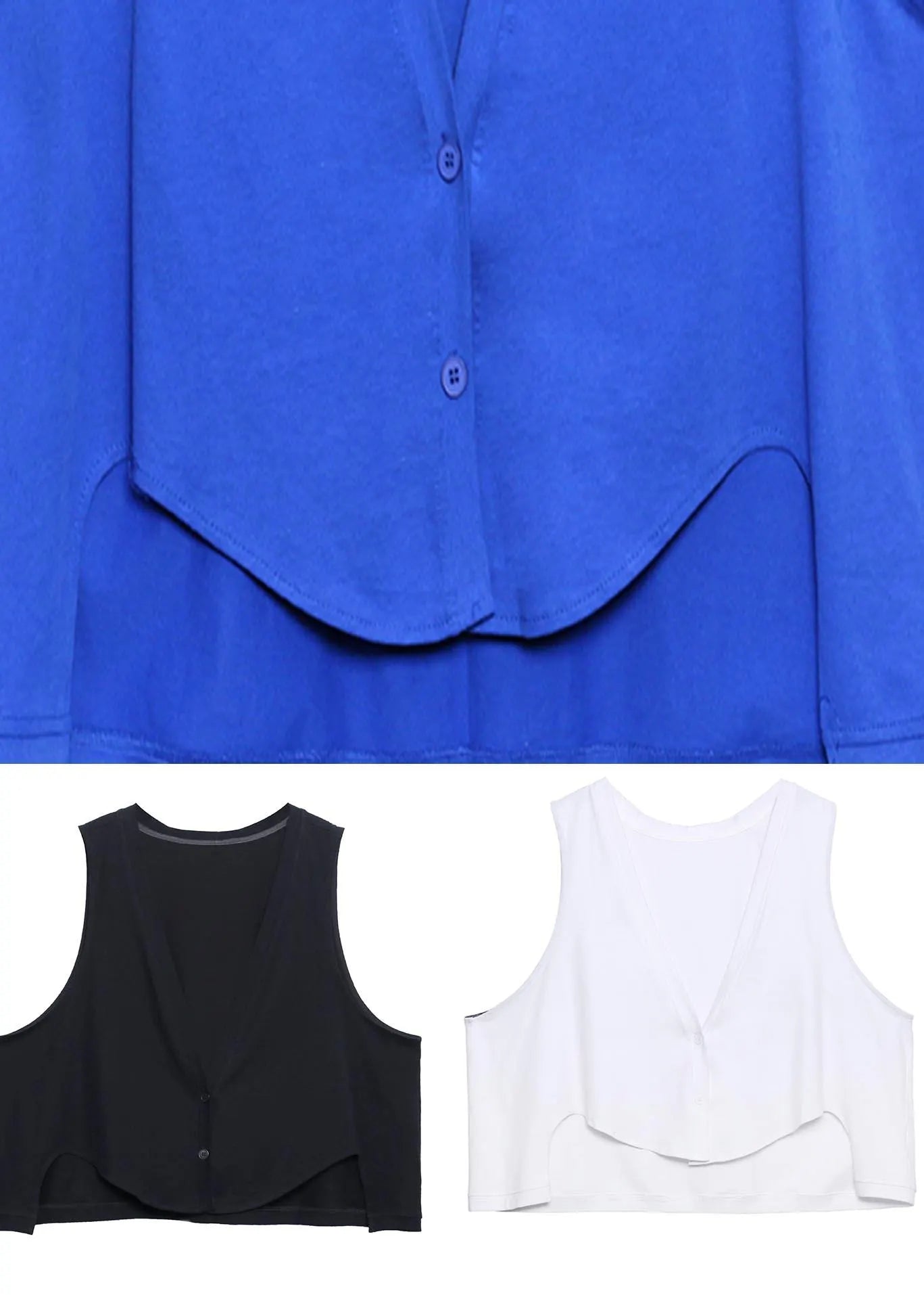 White Button Low High Design Sleeveless Vest Summer