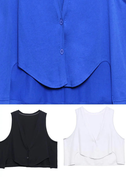 White Button Low High Design Sleeveless Vest Summer