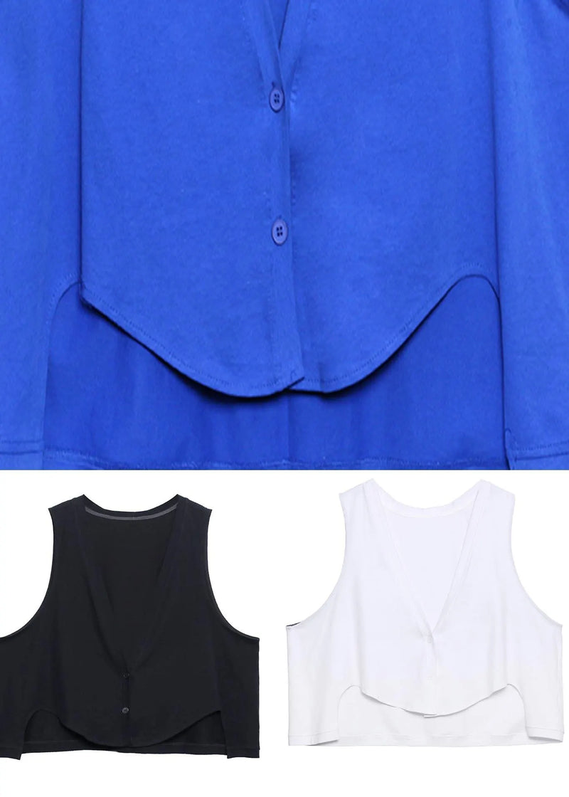 White Button Low High Design Sleeveless Vest Summer