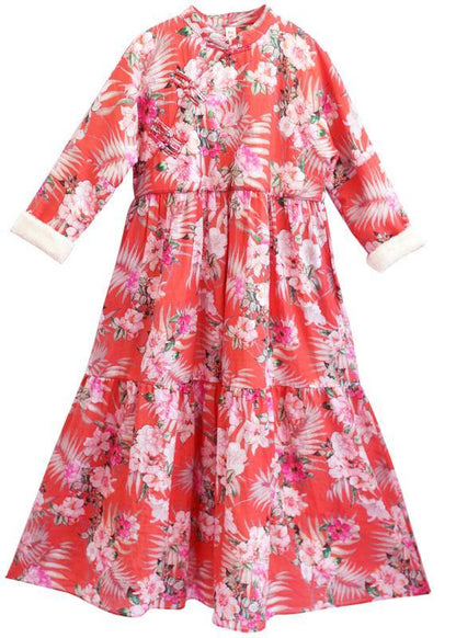 Asymmetrical Spring Dresses Sewing Red Print Dresses
