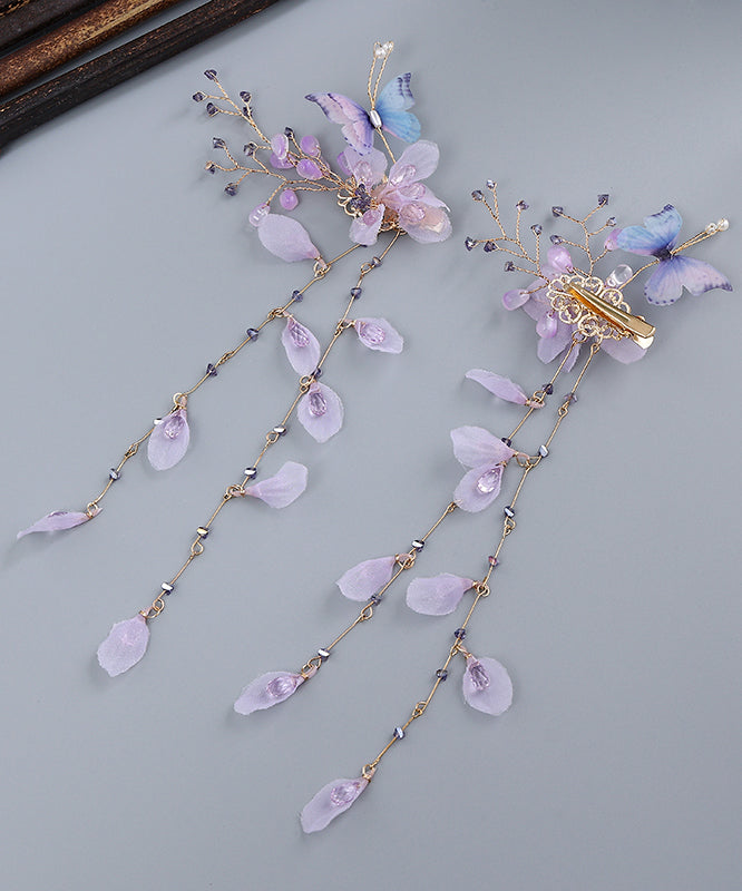 Chinese Style Purple Acrylic Cloth Butterfly Tassel Hairpin