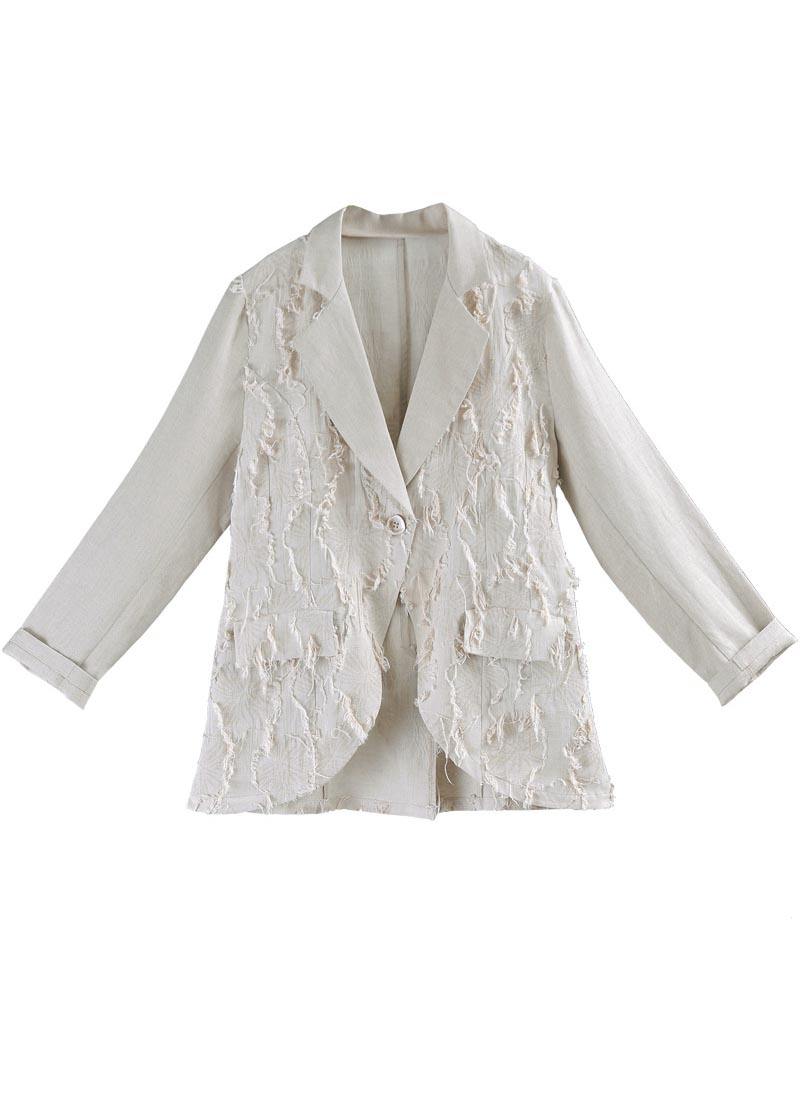 Beige Pockets Cotton Linen Coat Summer