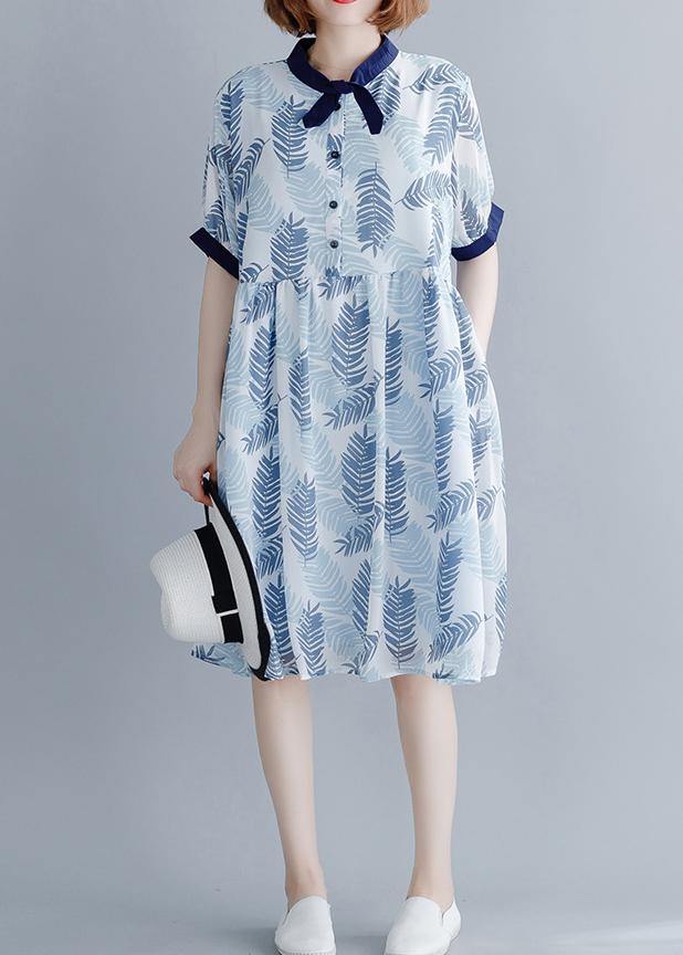 Diy Royal Blue Print Patchwork Maxi Summer Chiffon Dress