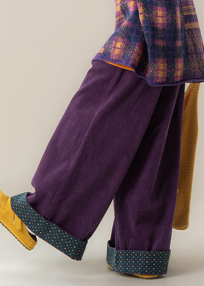 Purple Dot Elastic Waist Wide Leg Pants Fall