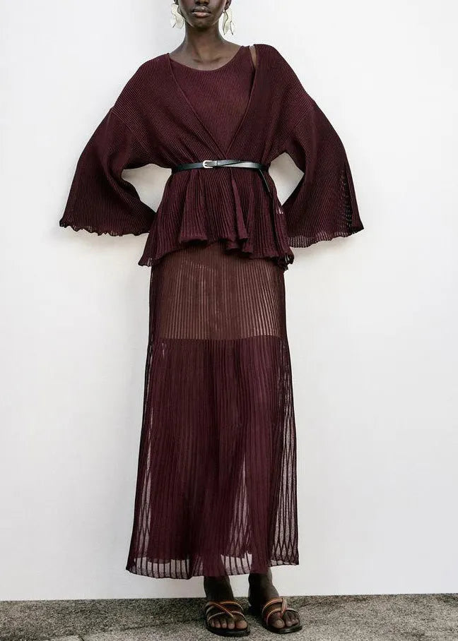 Fitted Mulberry Coat and Dress Cotton Two-piece Set Summer