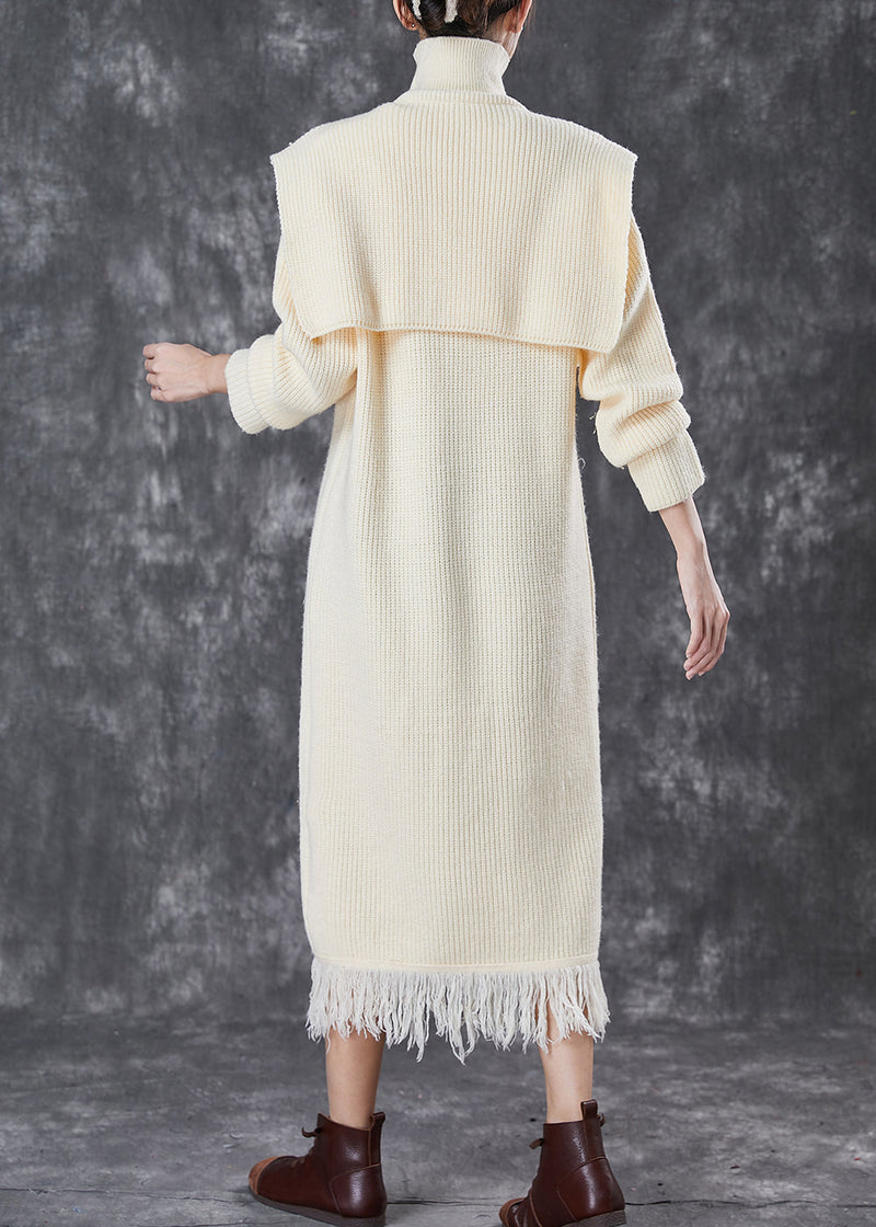 Beige Turtle Neck Knitwear Dress Two Piece Set Spring
