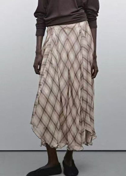 Brown Plaid High Waist Maxi Skirts Fall