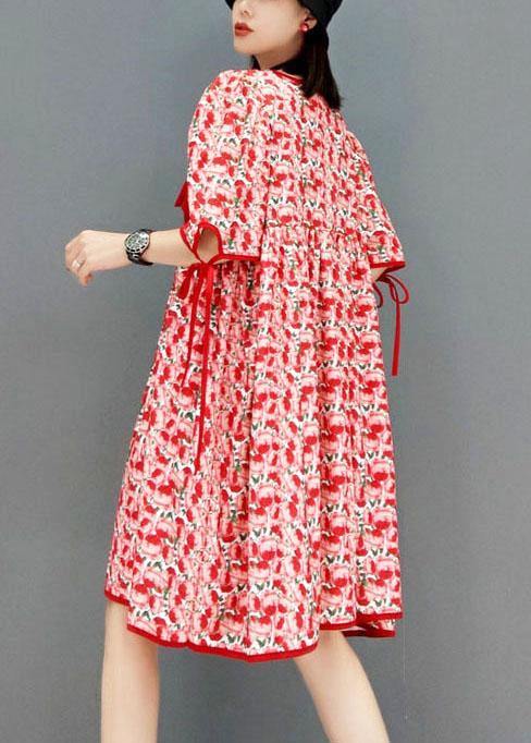 Diy Red V Neck Print Half Sleeve Fall Dresses
