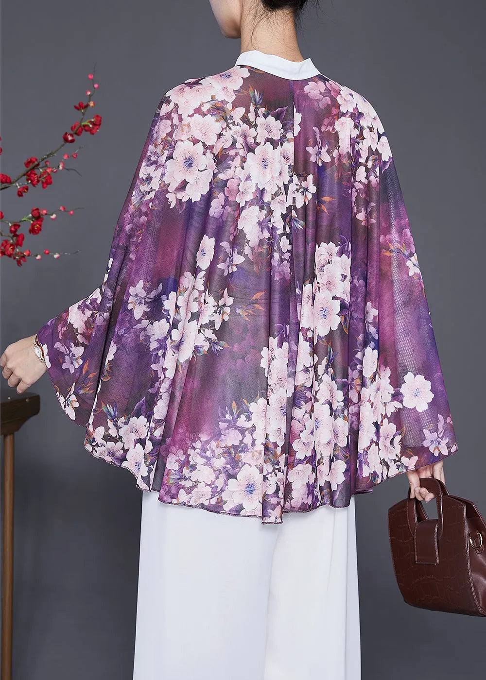 Diy Purple Oversized Print Chiffon Upf 50+ Smock Fall