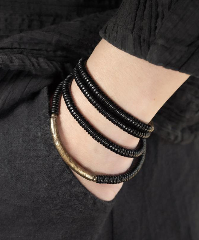 Handmade Black Ebony Wood Layered Chain Bracelet