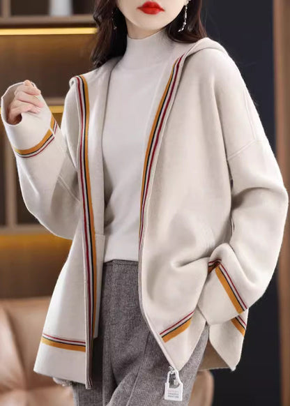 Camel Pockets Cashmere Hooded Cardigans Fall