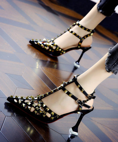 European and American Wine Red Hollow Out Rivet Pointed Stiletto High Heels