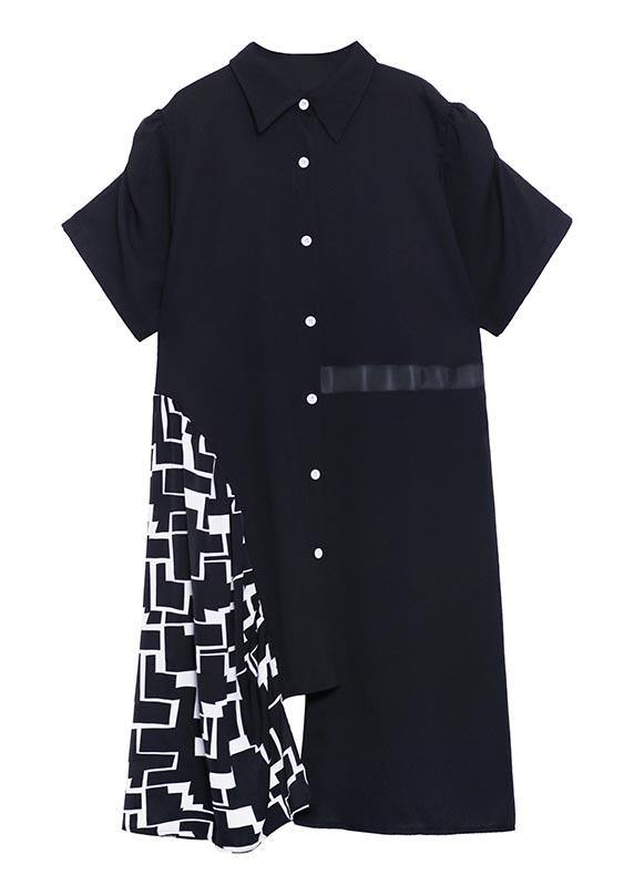 Black Patchwork Print Asymmetrical Design Dress Summer